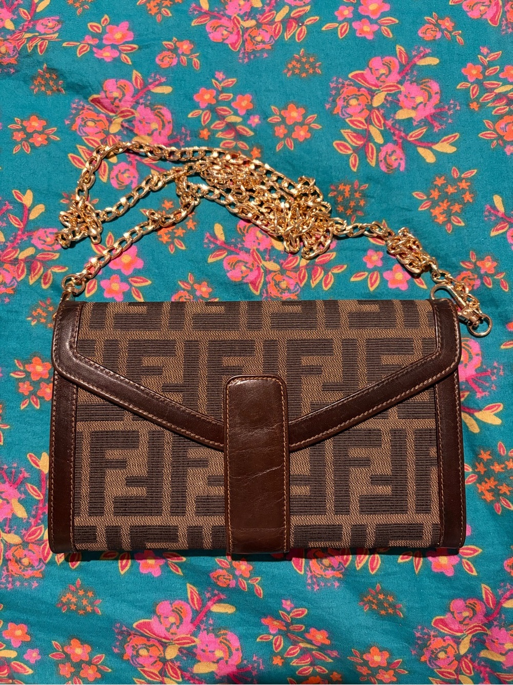 Fendi Zucca clutch wallet (with unbranded chain)
